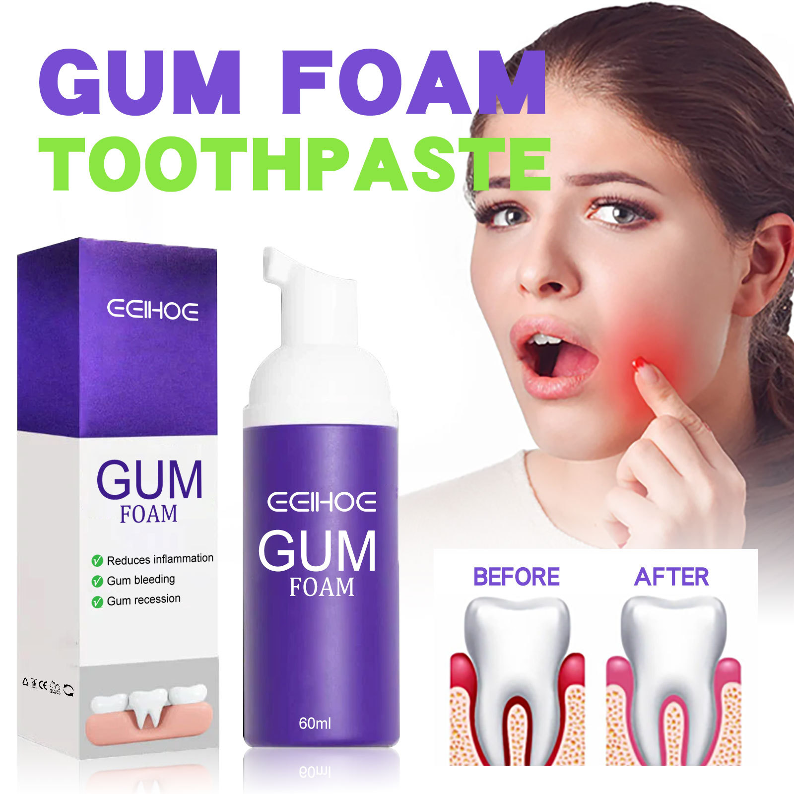 Teeth Whitening Mousse - 60ml 치아 미백 무스 V34 치아