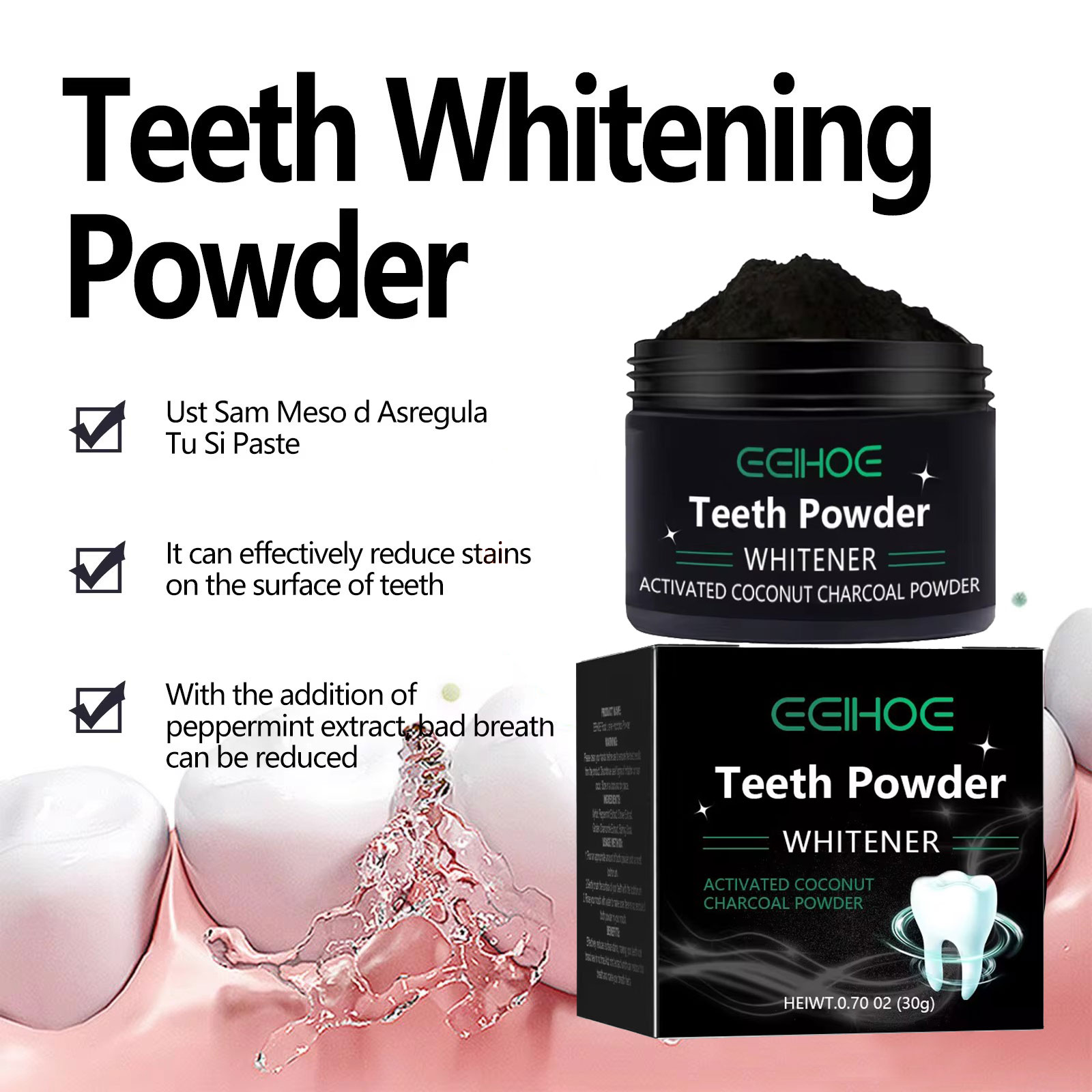 치아 미백 제품을위한 EELHOE 숯 분말 얼룩 제거  - Whitening Powder Activated 리뷰 및 가격
