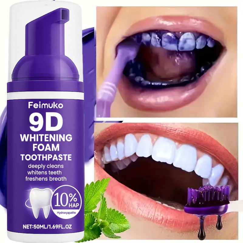 9D 퍼플 치아 미백 치약 무스, 누런 치아 및 플라그 - Teeth Whitening Mousse 리뷰 및 가격