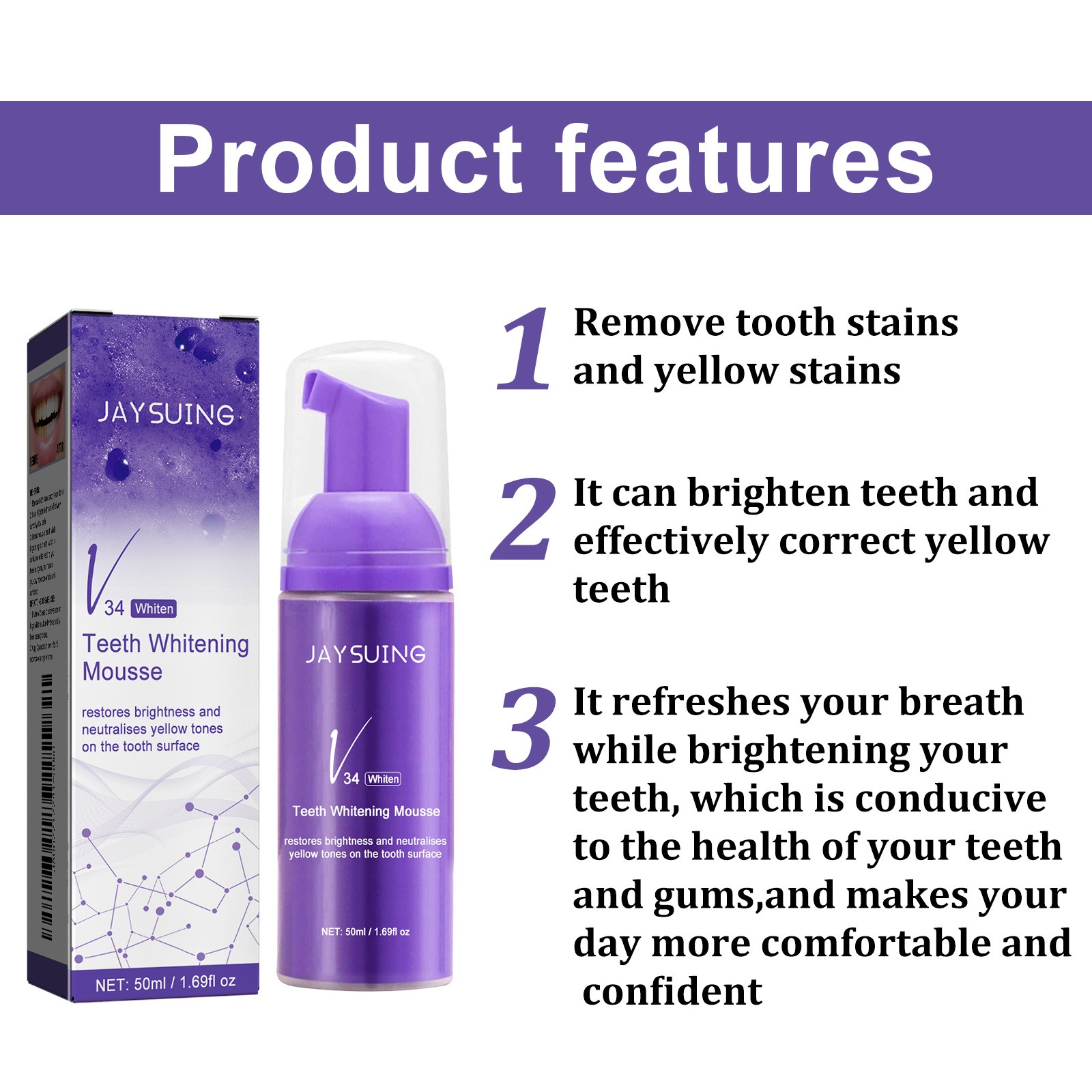 V34 무스 치아 세척 치약, 효과적인 치아 미백 제거 - Teeth Whitening Mousse 리뷰 및 가격
